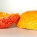 ceramic nesting bowls, in tangerine and coral