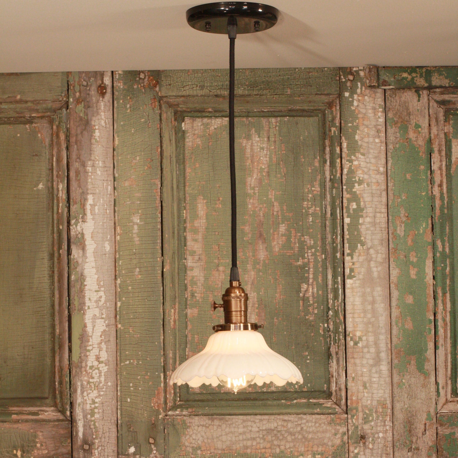 Vintage Glass Light With Vintage White Glass Shade