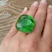 Rock Ring Green Semi - Transparent Square Adjustable - Treasury Item