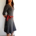 Long Grey Dress, 3/4 Long Sleeves, Charcoal Dress, Feminine Knee Length With Sexy Figure, Cotton And Lycra, Cotton Robe, Sizes Available