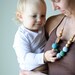 SALE Organic Cotton Nursing Necklace / Teething Necklace for Mom to Wear - teal green, dark green and light blue with oak wood button