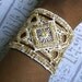 Wedding jewelry. Bridal Cuff bracelet in Ivory and gold. Hand embroidered.