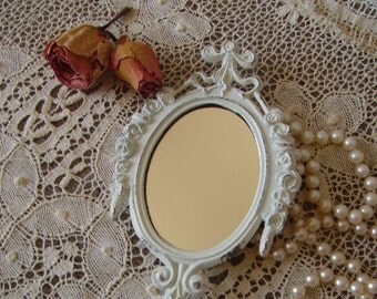 Ella, Petite Romantic Cottage mirror, shabby , creamy white, metal, ornate mirror