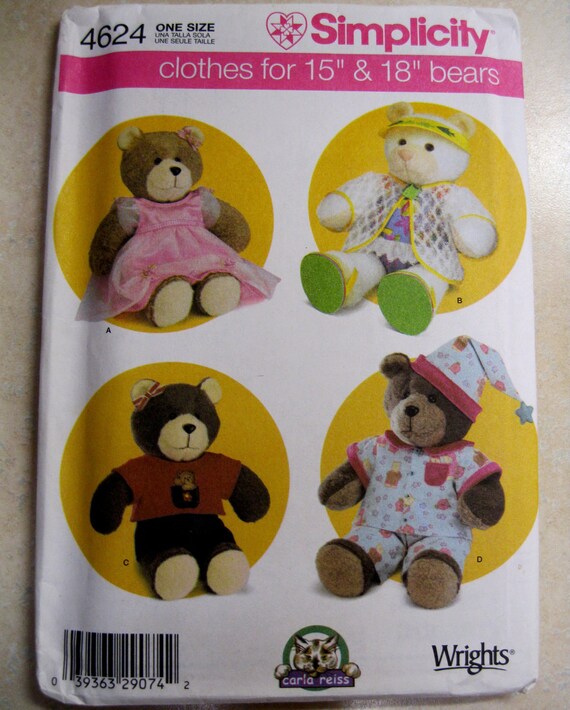 Teddy Bear Clothing Pattern for 15 in and 18 in tall Teddy