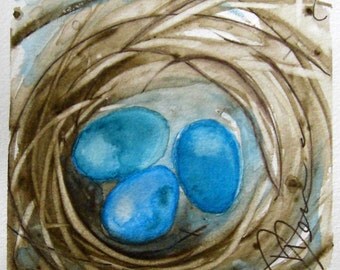 Bird Nest Watercolor Painting Original Bird Art Print