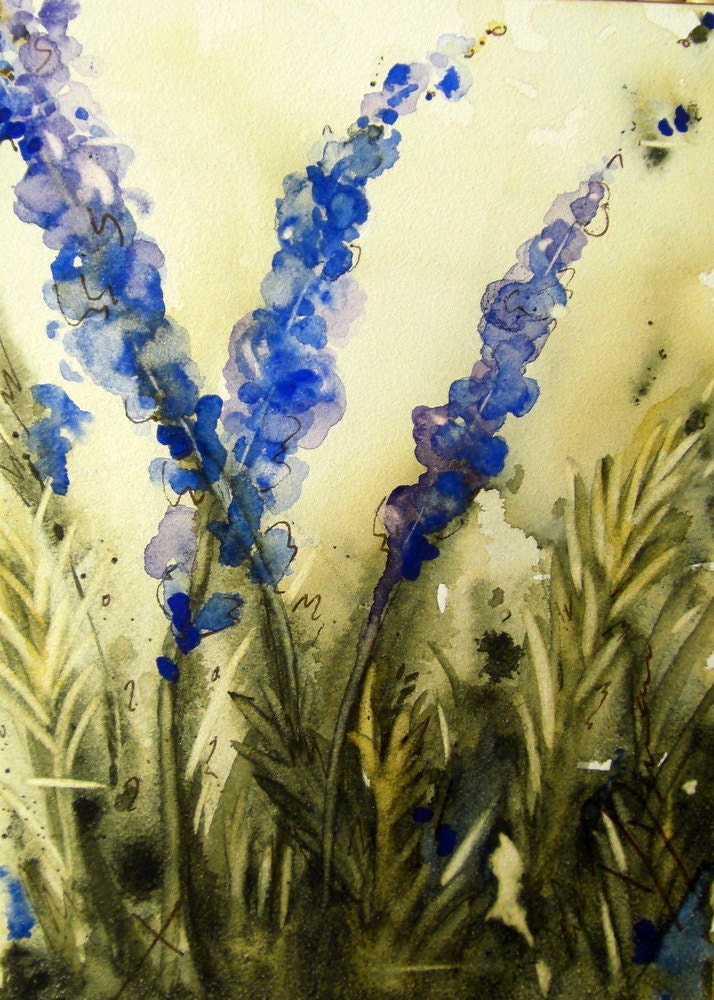 Lavender Watercolor Painting with Copper Easel 5 x 7 Original