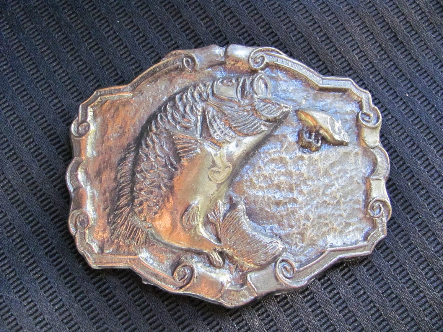 Vintage Mens Brass Belt Buckle Fish