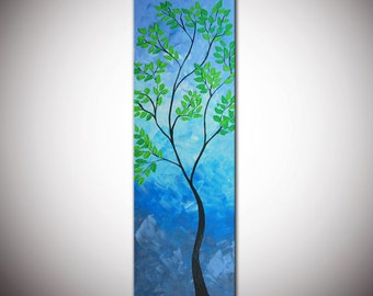 Blue abstract tree, Original Modern Abstract Large Abstract Painting 36"- Textured Impasto Tree Painting