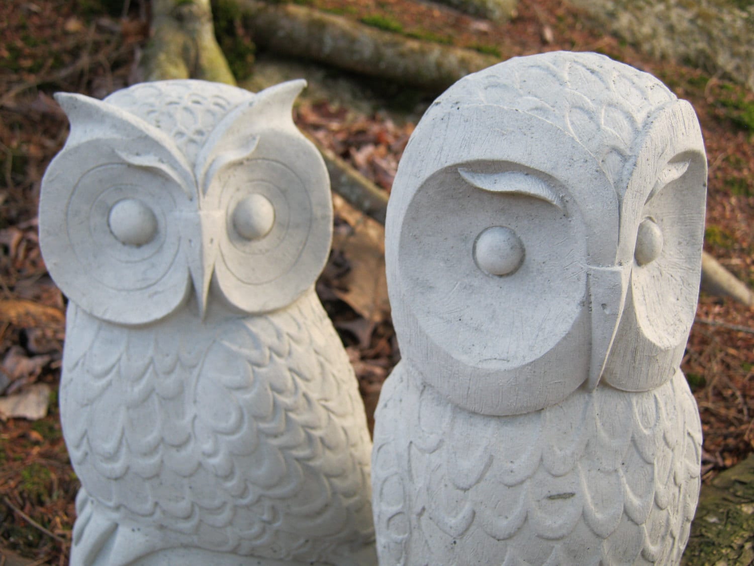 Owls Cast Stone Garden Owl Statues Two by WestWindHomeGarden