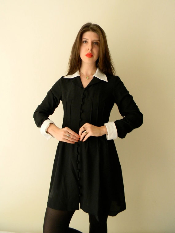 Juniors black dress with white collar and cuffs