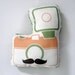 Mr. Mustache Camera Plushie / Pillow in Peachy Pink, Olive Green and Brown by Yellow Heart Art