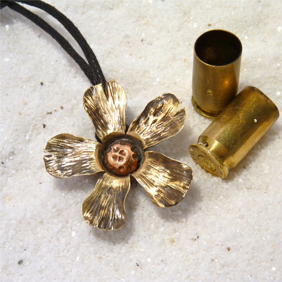 Items similar to Bullet Flower Pendant, Brass Blossom, Bullet Shell