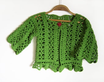 Crocheted Baby Cardigan - Green, 2 years