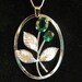 Vintage 1950 Pendant Necklace Van Dell Sterling Large Oval Flower with Green Stones