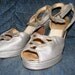 Vintage 1940s Platform Shoes Silver Peep Toe Sandles Ankle Straps Size 7.5