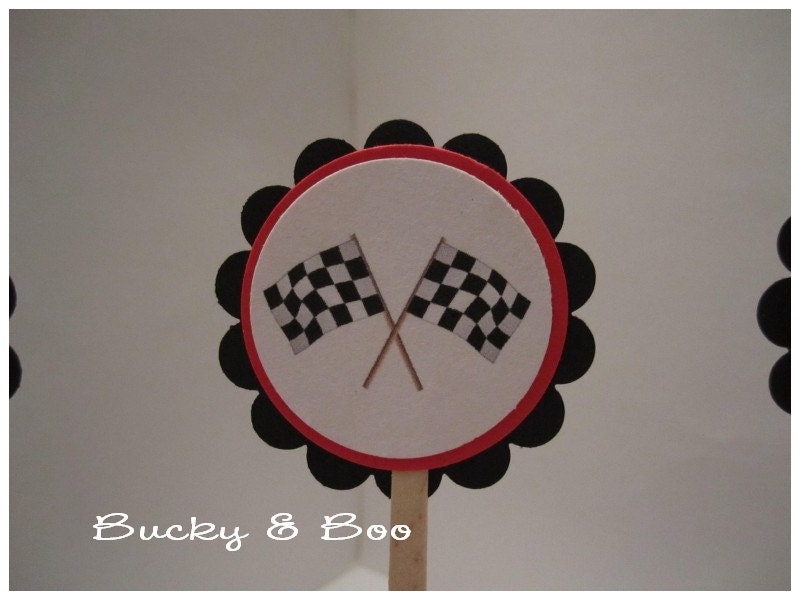 Checkered Flags race car Cupcake Toppers / Picks by buckyandboo