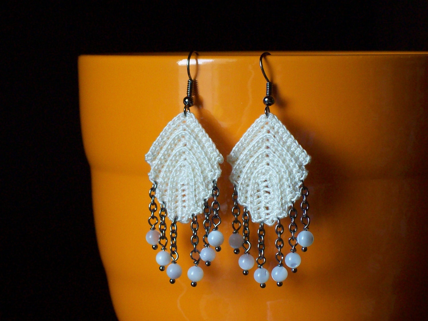 crochet pattern leaf irish lace Jewelry Earrings Crocheted Lace assunta58 Cotton Irish Feather by