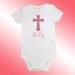 Onesie Bodysuit Baby Shirt - Personalized Applique - Pink Cross - Embroidered Short or Long Sleeved