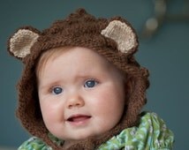 Baby Bonnet, Newborn Bear Bonnet, Infant Bear hat, Brown Bear Hat, Animal - il_214x170.265656283