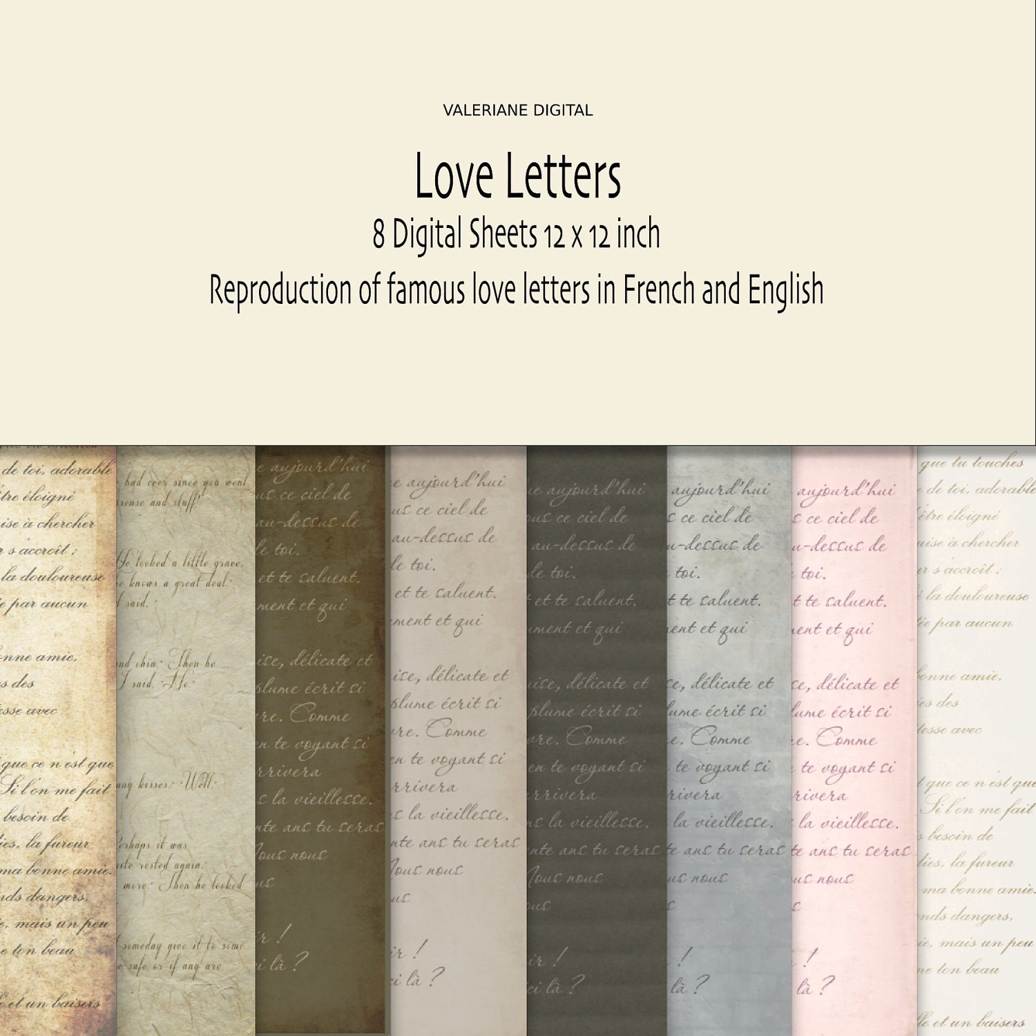 Vintage love letters Digital scrapbook printable paper pack or