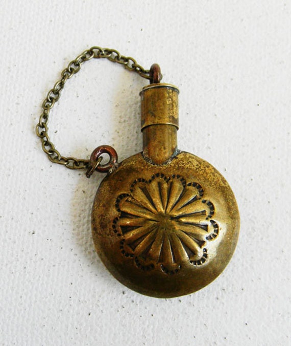 vintage stopper bottle with on alchemievintage Brass Bottle by Perfume Antique Etsy