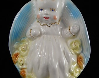 Vintage Hand Painted Ceramic Planter Of Sweet Baby