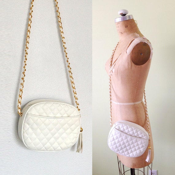 white leather quilted bag