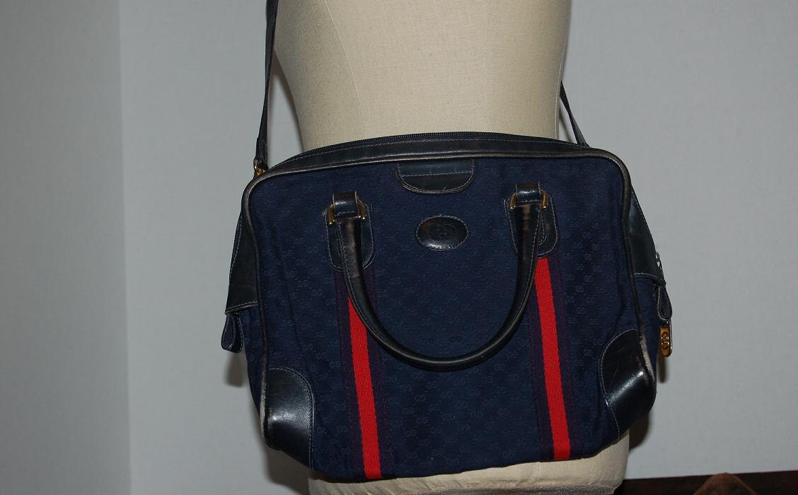 Vintage Navy Blue Gucci Bag Free shipping