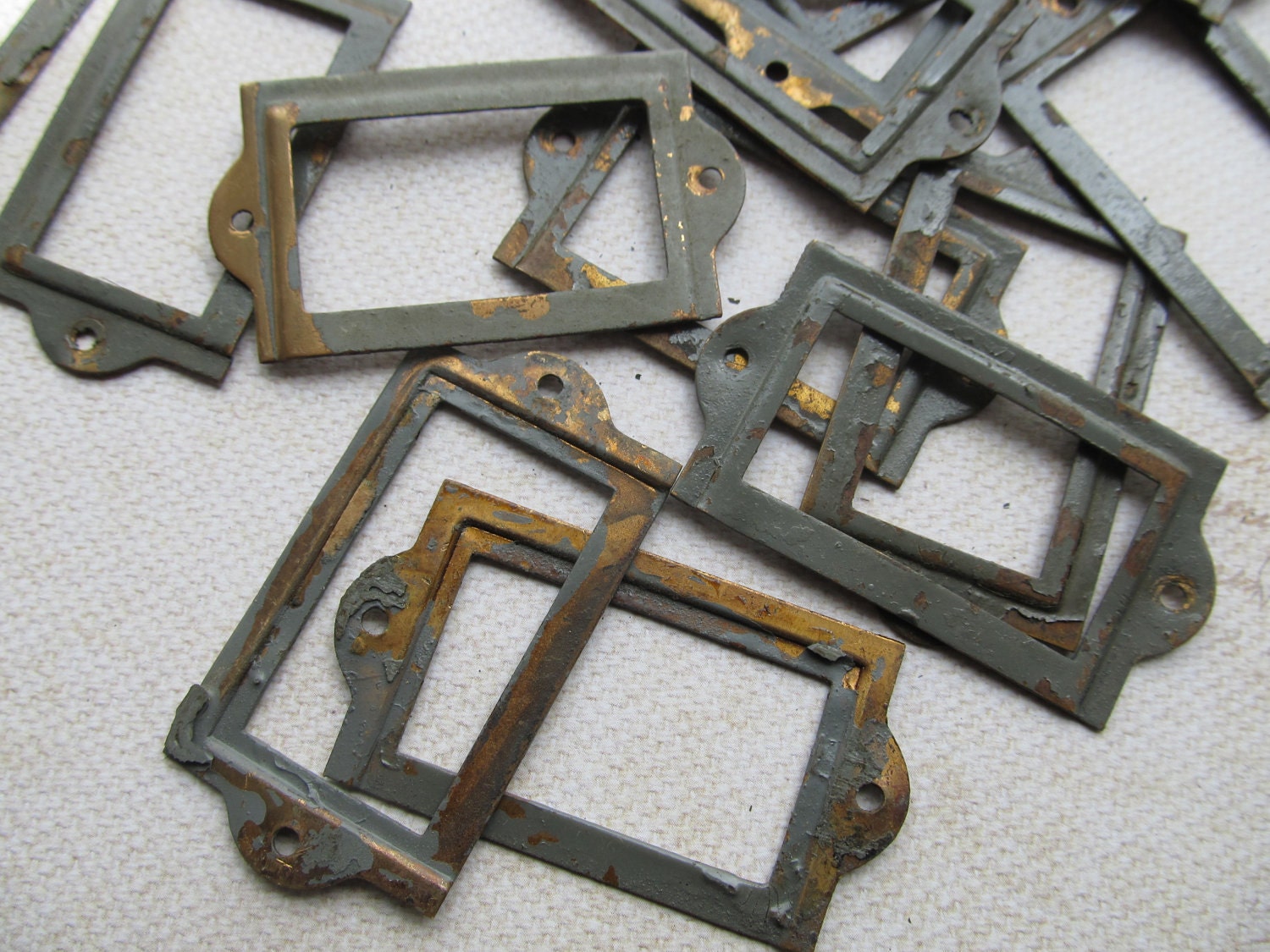 3 Vintage Shabby Brass Label Holders