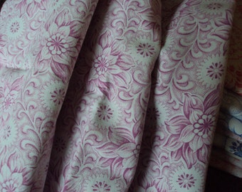 Vintage French Cotton Fabric Pink Dahlias Scrolls and White Flowers Suitable for Pillows Patchwork Quilting Lavender Bags Feedsack