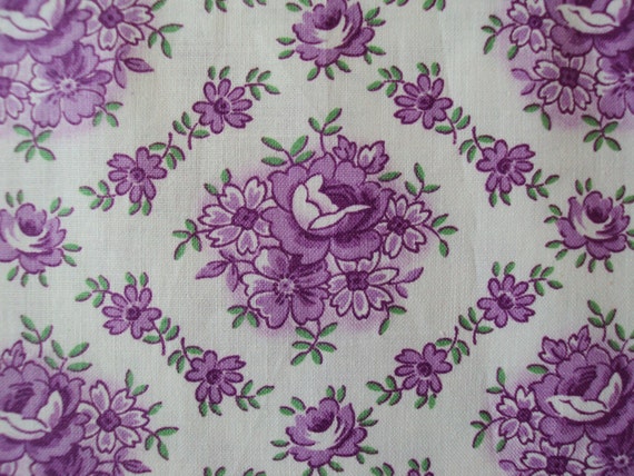 Vintage Fabric Lavender Roses Daisies Unused Suitable For