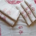 6 Vintage French White Linen Damask Napkins Floral Design Red Monogram LM Red Floral Border