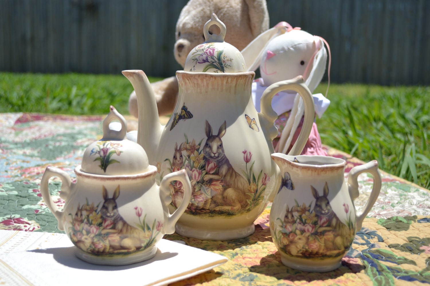 Antique Rabbit Tea Pot Set by StorybookArtifact on Etsy