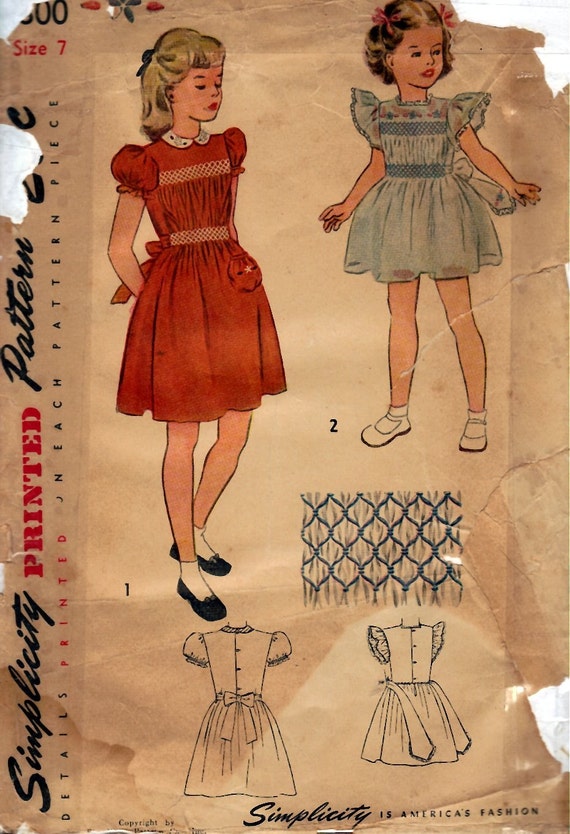 1940's Children's and Girls' One-Piece Smocked