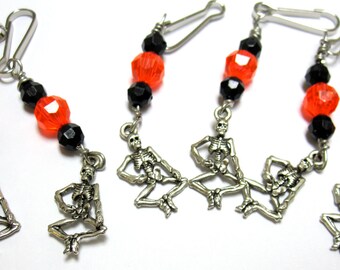 Dancing Skeleton Zipper Pulls Party Favors 6 Pendants Skull Charm Orange Black Silver