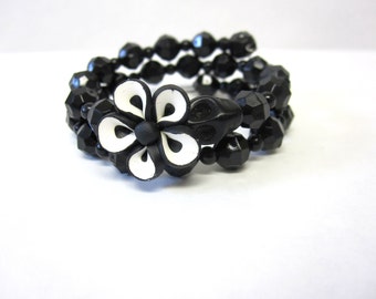 Day of the Dead Bracelet Sugar Skull Wrap Bracelet Itty Bitty Pretty Black White