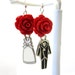 Wedding Bride Groom Earrings Red Roses Black White Dangle