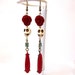 Roaring 20's Style Sugar Skull Earrings Day of the Dead Jewelry Ivory Skulls & Red Roses Long Dangles