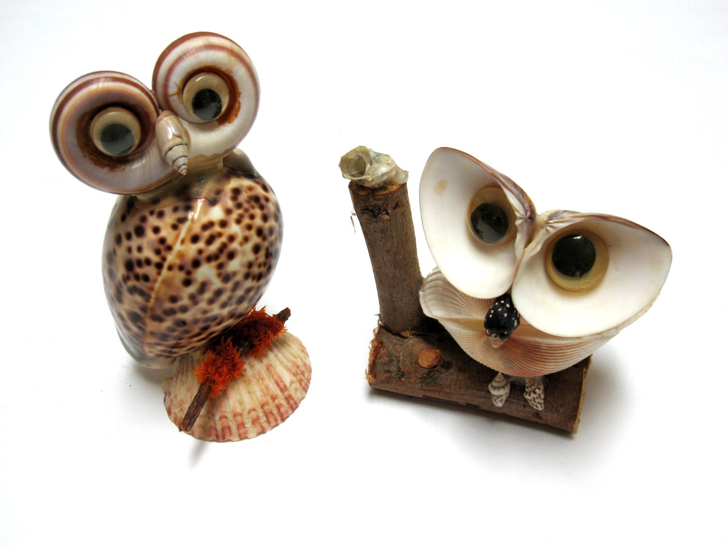 Shell Owl Adorable Vintage Owl Natural Seashell Figurines Set of 2