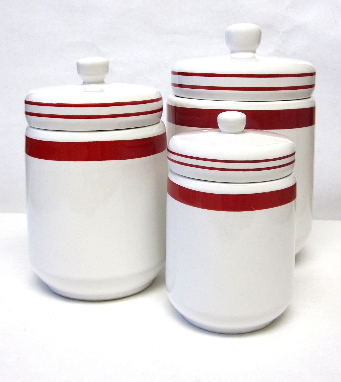 Urban Farmhouse Vintage Canisters Red White Set of 3