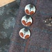 Vintage wool tweed, ceramic button and Sudbury silk fabric pack in donkey, teal and russet
