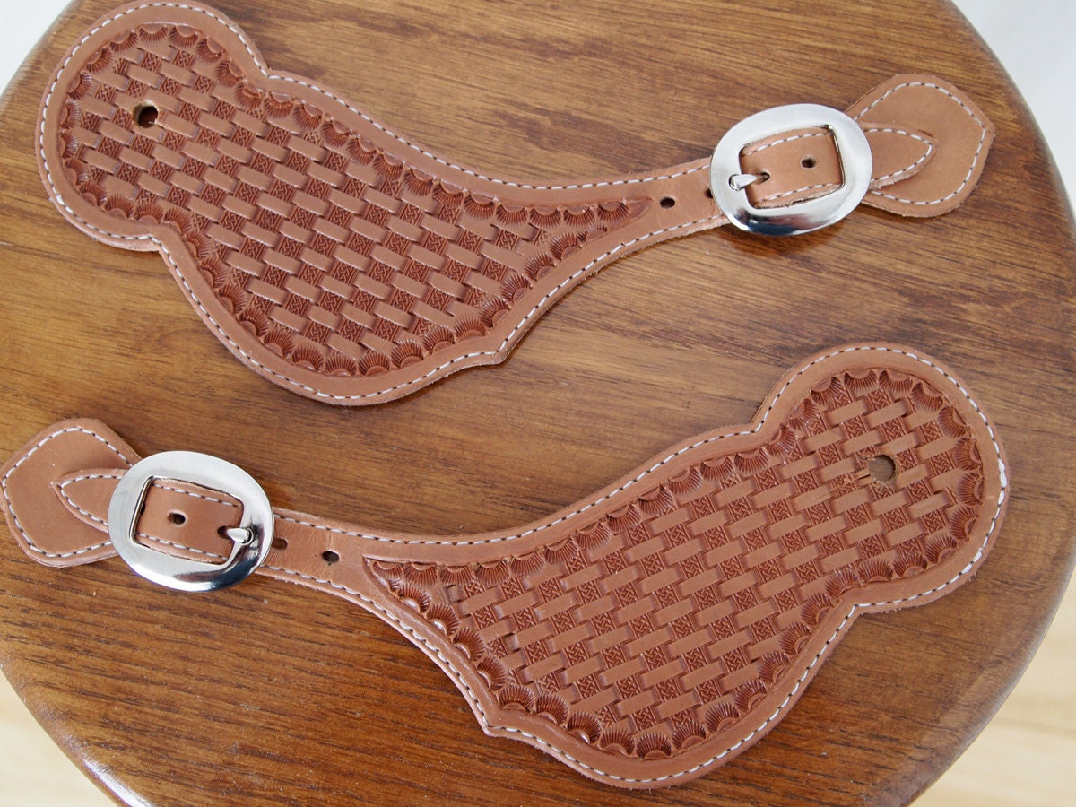 Items similar to Spur Straps in Basket Stamp Pattern on Etsy