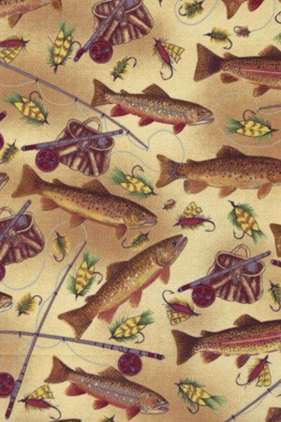 One yard cotton novelty Fabric Sport Fishing by Debbie