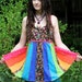 Super Bright Rainbow Colors Summer Festival Patchwork apron top dress flowers laced back hippie mama ooak
