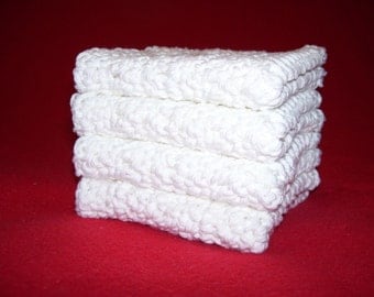 4 Large 100% cotton Dish Rags/ dish cloths/ wash cloths pure white in color