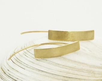 14k gold earrings - minimalist earrings - solid gold post earrings - long rectangle studs
