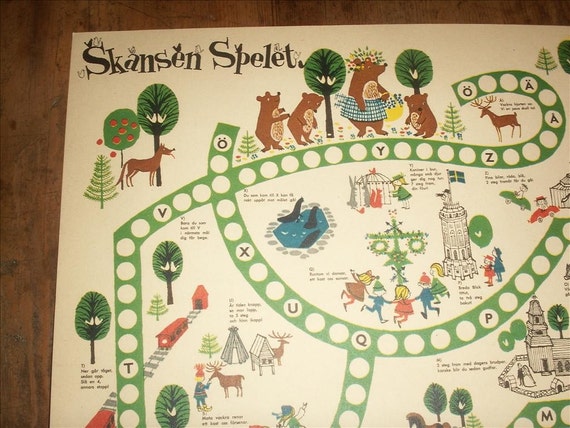 Vintage Swedish Alphabet Zoo Animals Board Game