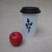 Ceramic Travel Mug--Flowers and Hearts in Black