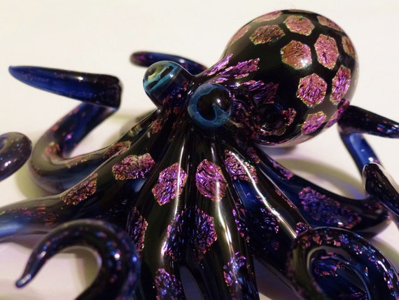 Large SOLID DICHROIC Glass Octopus sculpture desktop