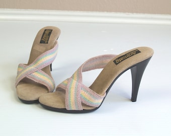 vtg 70s RAINBOW PASTEL Peep Toe STILETTOS heels pumps 7 shoes gypsy hippie festival
